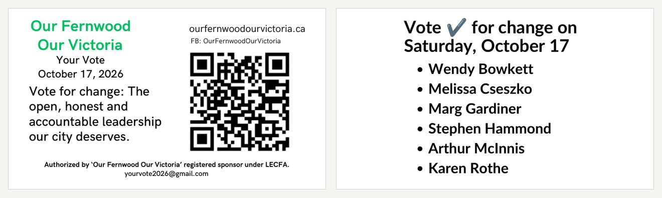 Front and back preview of the Our Fernwood Our Victoria printable card